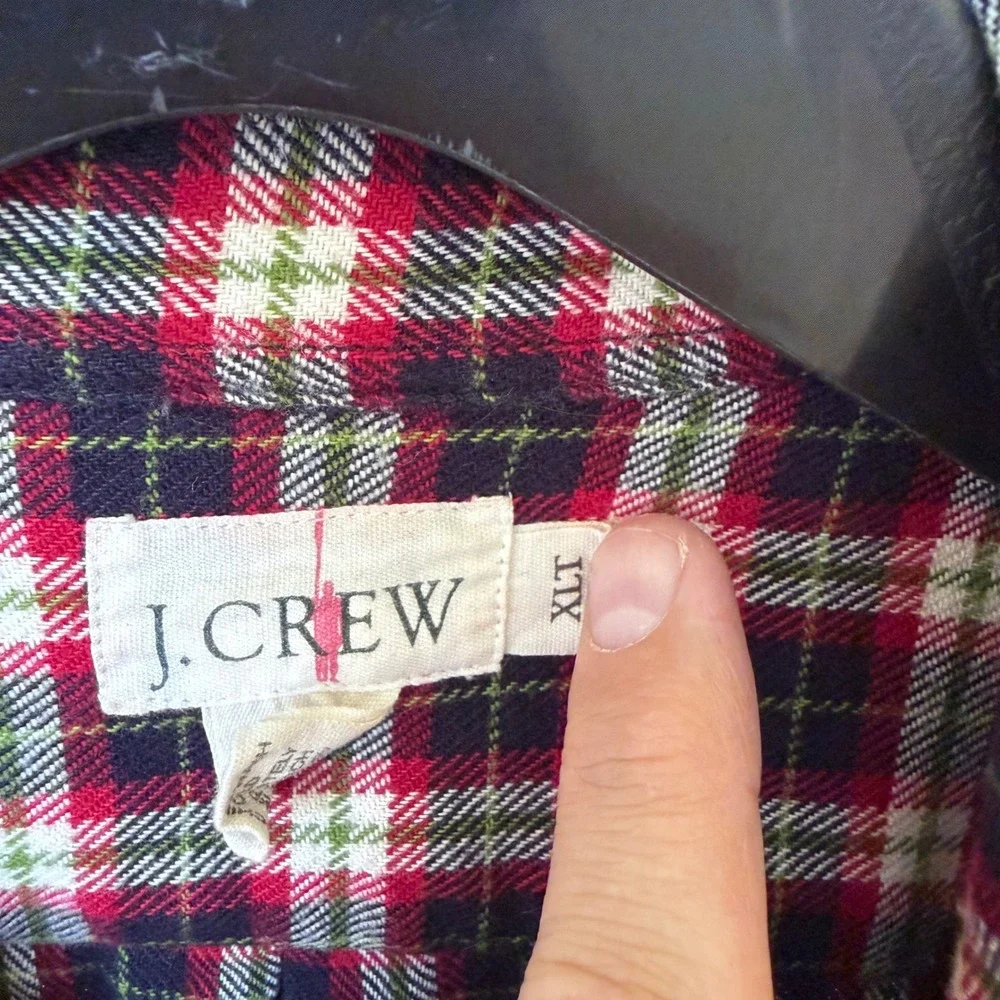 J.Crew Mens XLT Tall Rebel‎ Plaid Flannel Button Down Shirt Red Black Cotton
